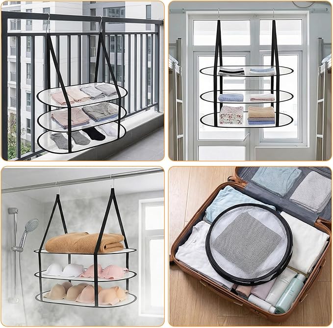 2 Pcs 3 Tier Folding Mesh Clothes Drying Rack, Hanging Sweater Drying Rack Over The Door Folding Drying Rack Large Foldable Flat Dry Hanger for Apartments Dorms Bathrooms