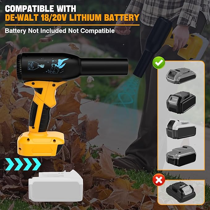 Jet Dry Blower 500W Compressed Air Duster, 400G Wind Speed, 3 Gear Adjustable, Compatible with Dewalt 20V Battery, Cordless Mini Jet Fan for Car Dry, Keyboard & Electronics Cleaning