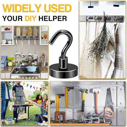 DIYMAG Magnetic Hooks, 85 LB Black Heavy Duty Strong Magnet with Hook, Rare Earth Neodymium Magnets for Hanging, Magnetics Hanger for Curtain, Home, Kitchen, Workplace, 12 Packs,