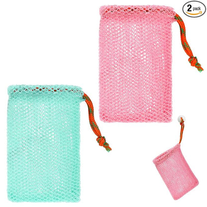 2 Pack Soap Savers for Bar Soap Exfoliating Net Mesh for Shower Holder Mesh Foaming bag for Bath and Shower(2 Colors, 5.5 x 3.5 In)