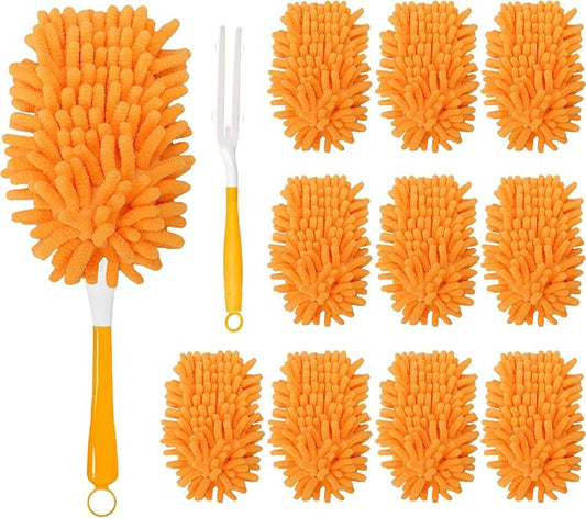 10Pcs Reusable Duster Refill Compatible with Swiffer Hand Duster +1 Handle, 360 Heavy Duty Duster Refills for Cleaning, Office, Ceiling Fan (10PCS+1Handle)
