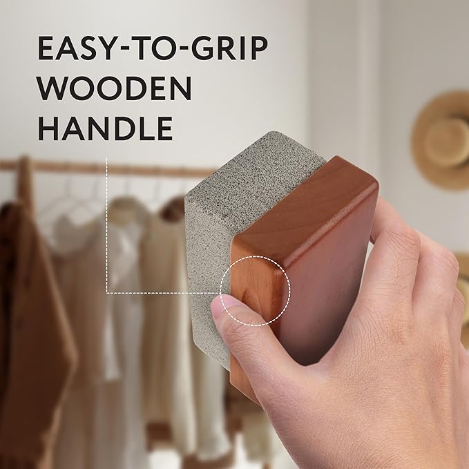 Impresa Extra Large Fabric Pumice Stone - Brown, Manual Efficient Pilling Removal & Lint Remover - Ergonomic Wooden Handle - Reusable & Pumice Stone for Laundry