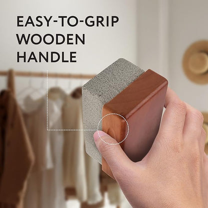 Impresa Extra Large Fabric Pumice Stone - Brown, Manual Efficient Pilling Removal & Lint Remover - Ergonomic Wooden Handle - Reusable & Pumice Stone for Laundry