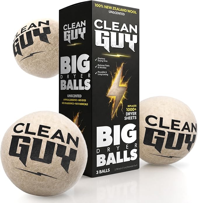 Wool Dryer Balls XL 3-Pack– Natural Fabric Softener, Reusable Laundry Dryer Balls –Reduce Drying Time, Static & Wrinkles– Hypoallergenic, Chemical Free Dryer Sheet Alternative, Eco-Friendly