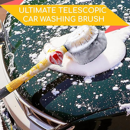 Rotating Car Wash Brush with Soap Dispenser & Hose Attachment Soft Bristle Car Spin Mop Washing Scrub Brush with Long Handle Water Flow Through High Pressure Car Cleaning Brush Kit Car Wash Hose