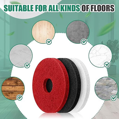 Teenyyou 3 Pcs 12" Cleaning Orbiter Pads Commercial Floor Buffer Pads Hardwood Floor Maintenance Scrubber Polisher Cleaning and Stripping for Orbiter Machine (Black,Red,White)