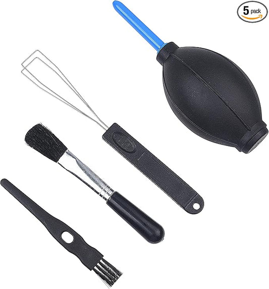 Keyboard Cleaning Kit - 1x Mini Brush, 1x Cleaning Brush, 1x Keyboard Cap Remover, 1x Air Blower and 1x Cleaning Cloth - Also for Laptops, Camera Lenses, Glasses - Home and Office