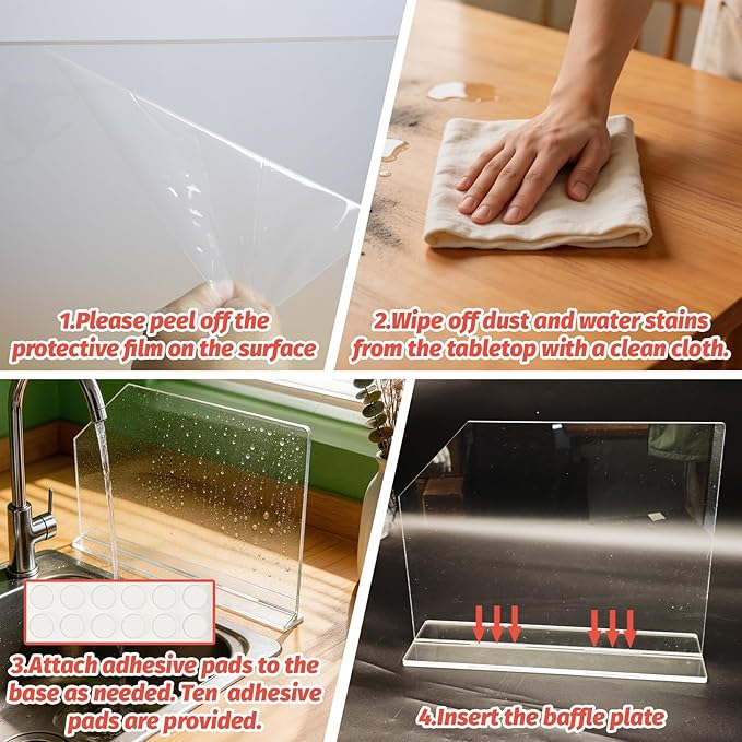 2 Pcs Acrylic Sink Splash Guard with Self-adhesive Anti-slip Rubber Pads Clear Splash Guard for Kitchen Sink Area for Restroom, Laboratory, Office (15.7"x11.8")