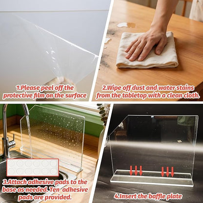 2 Pcs Acrylic Sink Splash Guard with Self-adhesive Anti-slip Rubber Pads Clear Splash Guard for Kitchen Sink Area for Restroom, Laboratory, Office (15.7"x11.8")