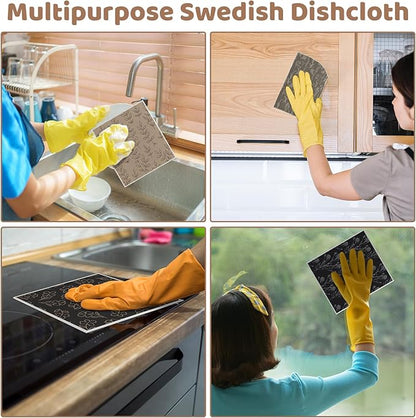 Needbrock 6 Pack Swedish Dishcloths for Kitchen,Swedish Rags Dish Towels with Clips, Reusable Paper Towels Washable Absorbent Cellulose Sponge Cloths No Odor for Cleaning Home Kitchen Gifts for Mom