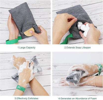 PHOGARY Soap Bags Mesh Exfoliating, 6 Pack Soap Net Sock for Bar Soap, Nylon Shampoo Bar Bags for Bath/Shower Exfoliating, Soap Sleeve Body Scrubber Pouch Body Exfoliator - Quick Drying (Black,Gray)