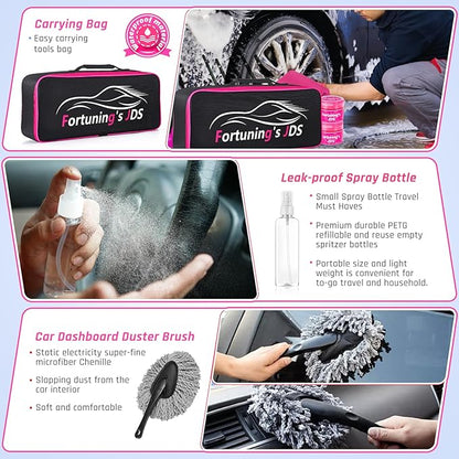 35PCS Car Detailing Kit Interior Cleaner with High Power Handheld Vacuum,Car Wash kit with Detailing Brush Set,Car Interior Detailing Kit,,Pink Car Accessories for Motorcycle,Cars Gifts for Women