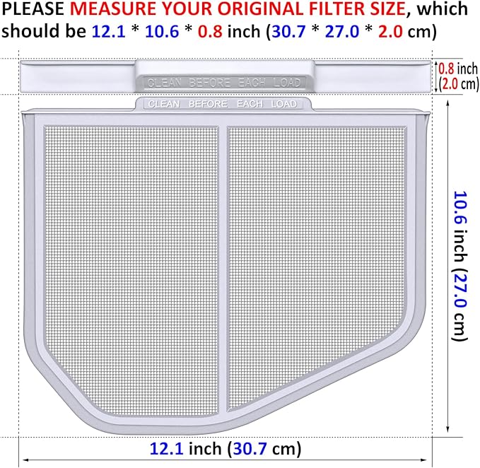 W10120998 Lint Filter Replacement for Kenmore Maytag Whirlpool Dryers, Upgraded Stainless Steel Mesh Screen, Ultra Durable Lint Trap, Filter Size 12.1 * 10.6 * 0.8 inch (30.7 * 27.0 * 2.0 cm)