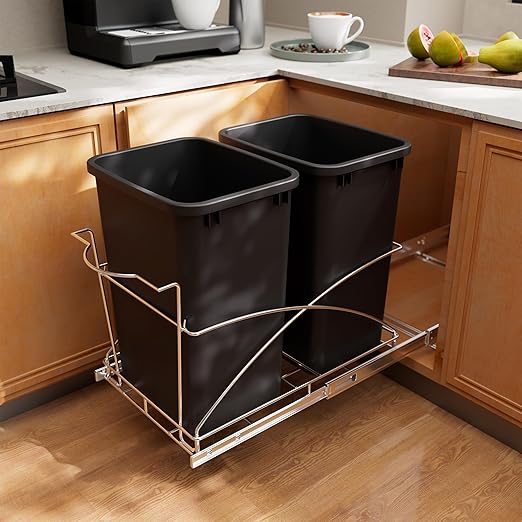 Pull Out Trash Can Under Cabinet 35QT Capacity 14"Wx22"D, Heavy Duty Kitchen Garbage Bin Soft-Close Full Extension Slides, Cabinets Cabinet Trash Can Slide Out Waste Container for Kitchen, Black