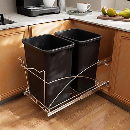 Pull Out Trash Can Under Cabinet 35QT Capacity 14"Wx22"D, Heavy Duty Kitchen Garbage Bin Soft-Close Full Extension Slides, Cabinets Cabinet Trash Can Slide Out Waste Container for Kitchen, Black