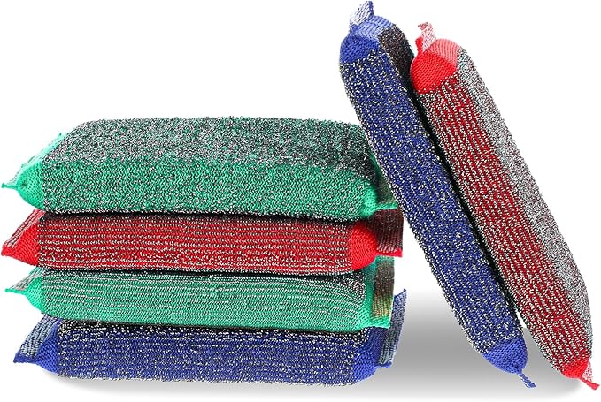 6 pcs Steel Wool Kitchen Sponges Steel Dish Scrub Sponge Reusable Non-Scratch Scrubbers Multipurpose Scouring Sponges Duty Dish Microfiber Wash Kitchen Sponge for Cleaning Tools Pots Pans Scrub