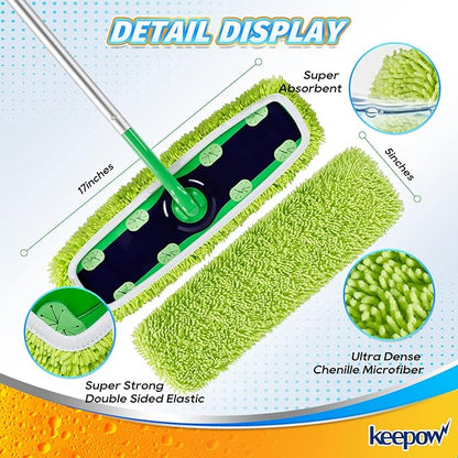 KEEPOW Reusable XL Wet Pads Compatible with Swiffer XL Sweeper, X-Large Dry Sweeping Cloths, Wet Mopping Cloths, Washable Microfiber XL Wet Pads Refills for Surface/Hardwood Floor Cleaning, 4 Pack