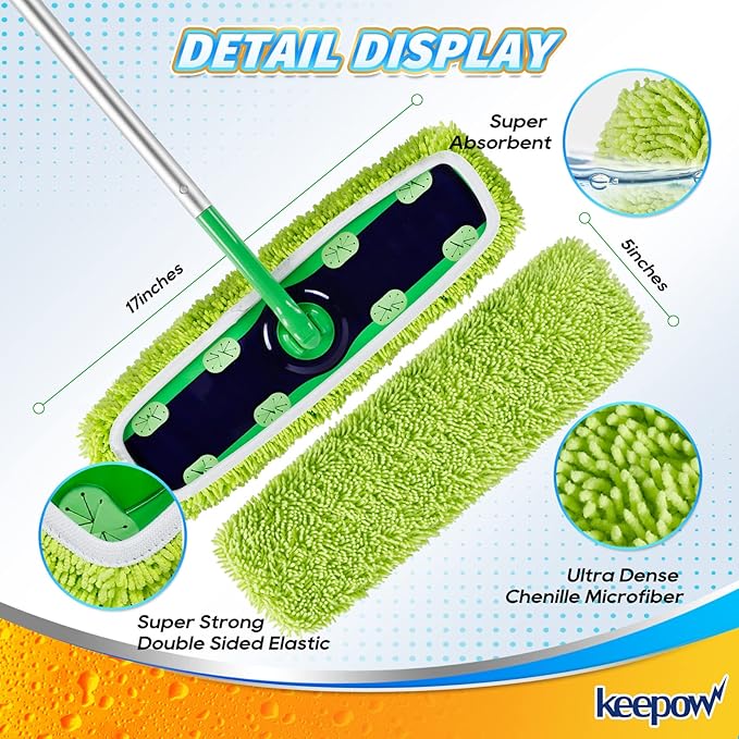 KEEPOW XL Dry Sweeping/Wet Mopping Cloths for Swiffer XL Sweeper, Reusable & Washable Microfiber Mop Pad Refills for Surface/Hardwood Floor Cleaning, 6 Pack