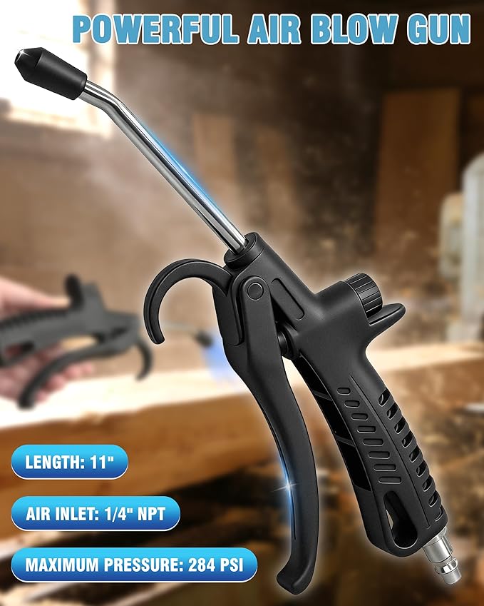 KEENTECH 11" High-Volume Air Blow Gun, Powerful Air Nozzle Blow Gun with Adjustable Airflow, Pneumatic Air Compressor Accessories Tool for Industrial & Household Dust Cleaning, Car Detailing