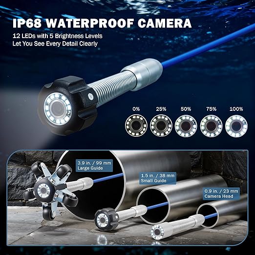 ZELCAN 4.3" Sewer Camera, Sewer Inspection Camera with 66 ft. Cable & Length Markers, Waterproof Drain Pipe Camera with 32GB Card 12 LED Lights, Rechargeable Plumbing Camera for Sewer Pipe Drain