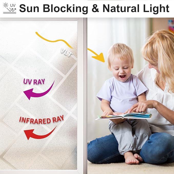 MAGIDEKOR Window Privacy Film with 3 Installation Tools, Frosted Glass Window Film,Static Clings UV Blocking Reusable Decorative Window Film for Bathroom Home Office,Rectangle,17.5 Inch X 6.5 Feet