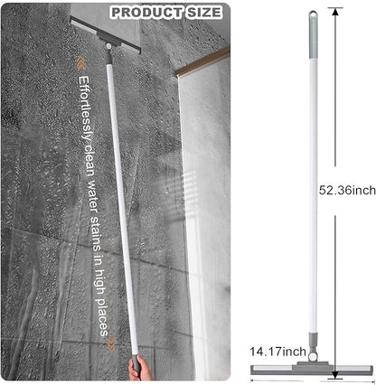 Floor Squeegee Broom - 52" Long Handle Rubber Scrubber for Bathroom, Tile, Shower, Glass, Pet Hair, Hardwood Floor - Adjustable Long Handle, Water Wiper with Replacement Blade (White)