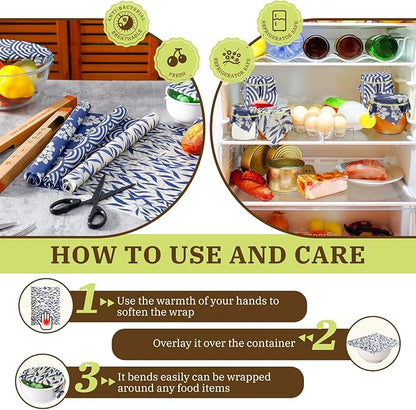 3 Rolls Reusable Beeswax Wraps for Food 13 x 40 Inches Bees Wax Wraps Reusable Food Storage Wrap Beeswax Paper Roll for Bread Sandwich Cheese Fruit Snacks(Vivid)
