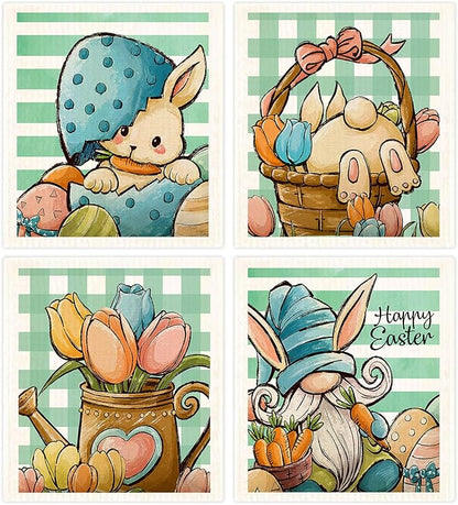 Easter Bunny Gnome Swedish Dishcloths Reusable Sustainable Biodegradable Cellulose Sponge Cleaning Cloths for Kitchen Dish Rags Paper Towel Replacement
