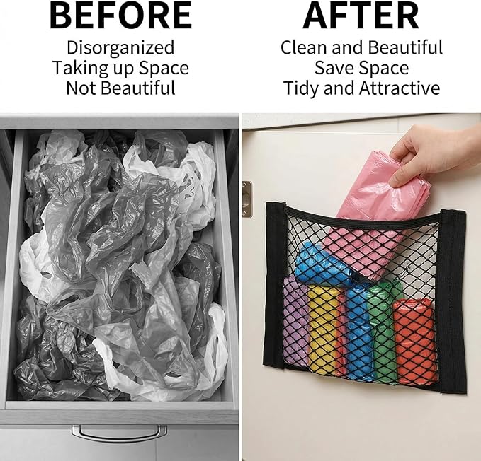 Plastic Holder Bag, Mesh Grocery Bag Holder, Adhesive Small Trash Bags Holders for Home, Wall (40×25cm)