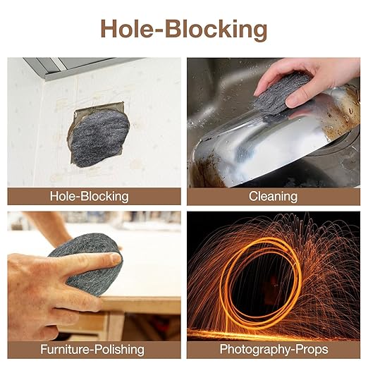 Steel Wool Mice Control - 4 Pcs 2.36"×9.84Ft Steel Wool for Wall Hole/Gap Filler - Best Thing to Get Rid of Mice - Keep Animals Away from Cracks,Siding,Pipeline,Vents in Garden/House/Garage/Kitchen