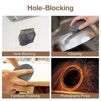 Steel Wool Mice Control - 4 Pcs 2.36"×9.84Ft Steel Wool for Wall Hole/Gap Filler - Best Thing to Get Rid of Mice - Keep Animals Away from Cracks,Siding,Pipeline,Vents in Garden/House/Garage/Kitchen