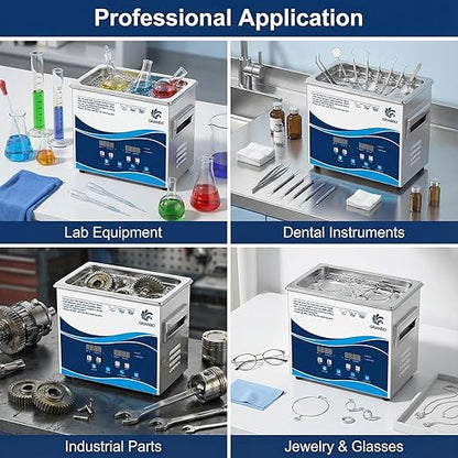 Granbo Ultrasonic Cleaner 3.2L 120W Jewelry Cleaning Ultrasonic Machine 40kHz with Heater Timer and Degassing, 110V Digital Ultrasonic Parts Cleaner for Denture Dental Oral Irrigator Parts Glasses