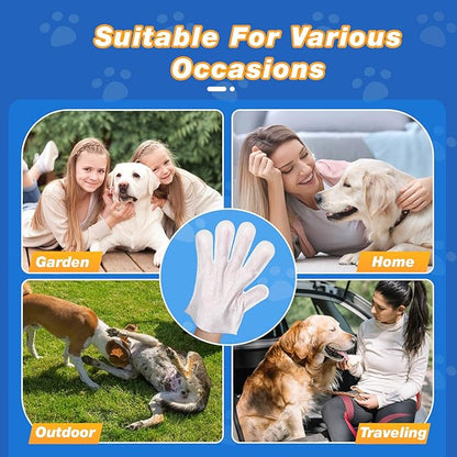 Pet Glove Wipes for Dogs and Cats, Deodorizing Cleaning Gloves, Hypoallergenic Coconut Oil Grooming Wipes, Individually Wrapped, for Pet Dry Cleaning, Daily Care and Travel, 18 Pcs