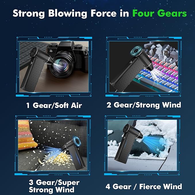 Compressed Air Duster,130000RPM Electric Air Duster with Detachable Nozzle, Star Shaped Portable Dust Blower,4 Gears High-Speed Mini Blower,Hand Held Jet Fan for PC,Keyboard,Car,Snow,Barbecue