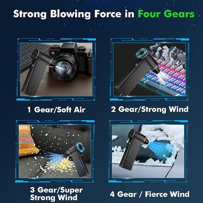 Compressed Air Duster,130000RPM Electric Air Duster with Detachable Nozzle, Star Shaped Portable Dust Blower,4 Gears High-Speed Mini Blower,Hand Held Jet Fan for PC,Keyboard,Car,Snow,Barbecue