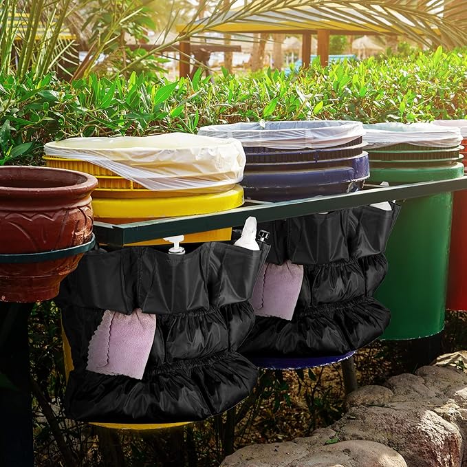 Frienda 2 Pcs Trash Can Caddy Bag Cleaning Caddy Bag for Garbage Bins Trash Holder Cart Garbage Bin Storage Organizer, Fits 32-50 Gallon Can, Janitorial Storage Cleaning Supplies (Black)