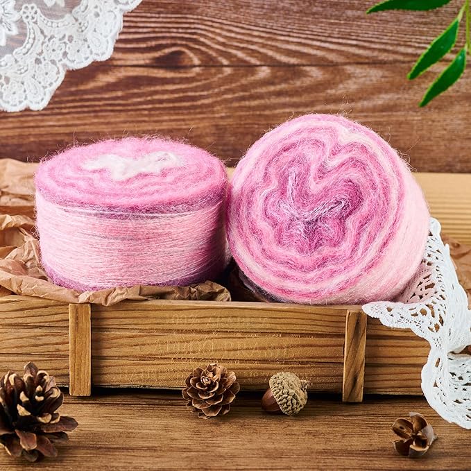 2 Roll Mohair Wool Yarn Soft for Crocheting Knitting Hand Washable Long Wool Yarn DIY Scarf Crochet Thread for Clothes Hats Sweater Scarf Craft Projects (Pink)