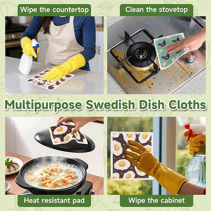Polly Online Swedish Dishcloths for Kitchen,6 Pack Cloth Paper Towels Reusable Washable,Super Absorbent Dish Towels,No Odor,Biodegradable,Chicks Design