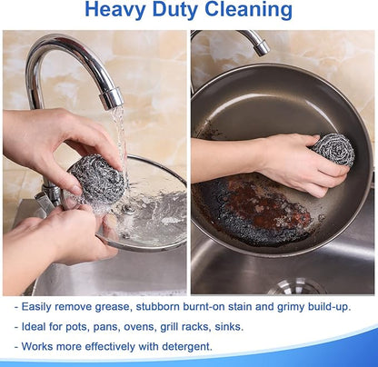 12Pack Upgraded Steel Wool Scrubbers - Premium Stainless Steel Scrubber, Metal Scouring Pads, Steel Wool Pads, Kitchen Cleaner, Heavy Duty Cleaning Supplies - Especially for Tough Cleaning