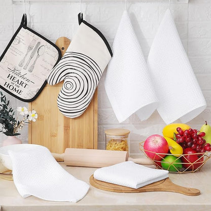 Homaxy 100% Cotton Waffle Weave Kitchen Dish Cloths, Ultra Soft Absorbent Quick Drying Dish Towels, 12 x 12 Inches, 6-Pack, White
