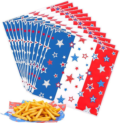 FOIMAS 150pcs Patriotic Wax Paper,9.8 x 9.8 Inch 4th of July Food Deli Paper Star Sandwich Basket Liner for Independence Day Picnic Patriotic Party Kitchen Supply