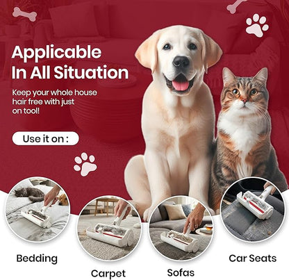 Pet Hair Remover for Dogs & Cats - Reusable Lint Roller & Hair Remover Tool for Couch, Carpet, Furniture, Bedding & Car Seats - Portable & Easy Clean Pet Fur Remover Roller for Home & Travel (Red)
