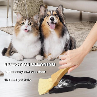Mini Broom and Dustpan Set Portable Hand Broom with Bamboo Handle Small Crumb Sweeper for Home, Bathroom, Kitchen, Car Interior, Office, Pet Areas (Black)