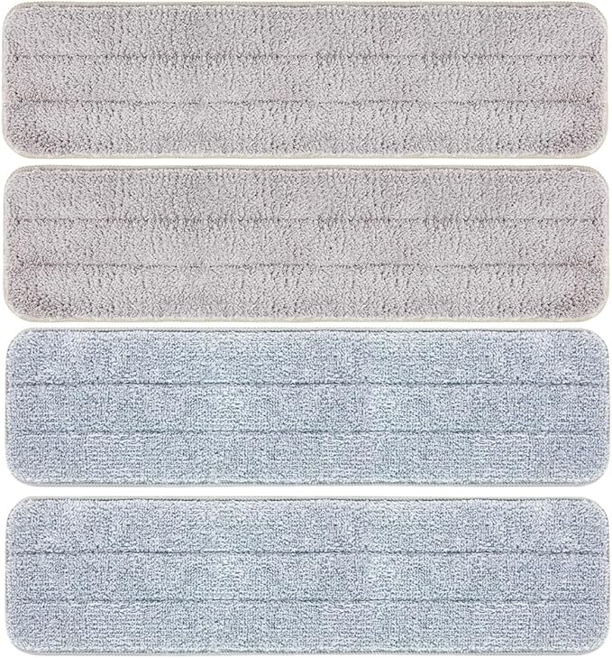 CQT Replacement Washable Microfiber Mop Pads Flat Floor Reusable 18 Inch for Floor Care System 2 Wet and 2 Dry Mop Pads Packed (18")