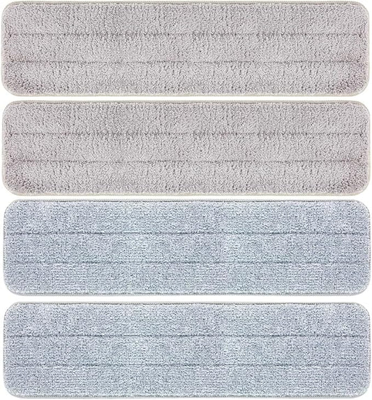 CQT Replacement Washable Microfiber Mop Pads Flat Floor Reusable 18 Inch for Floor Care System 2 Wet and 2 Dry Mop Pads Packed (18")