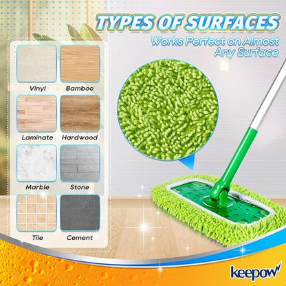 KEEPOW Reusable Mop Pads Compatible with Swiffer Sweeper Mop, Microfiber Dry Sweeping Cloths, Washable Wet Pads Refills Mopping Cloth Refills for Hardwood Floor Cleaning, 4 Pack