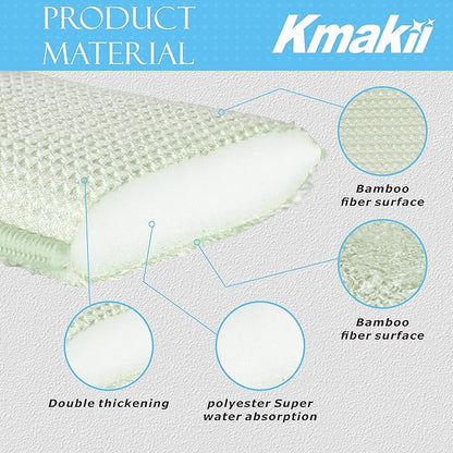 KMAKII Bamboo Kitchen Sponges Dish Sponge Super Absorbent Natural Dish Sponges,3 Color, Pack of 6