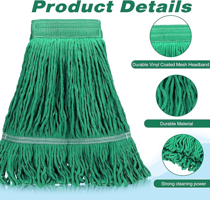 Nuogo 6 Pcs Commercial Mop Head Replacement Floor Cleaning Wet Mop Head Refills Heavy Duty Commercial General Cleaning(Green)