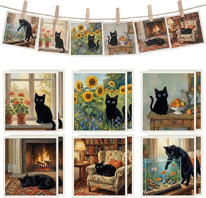 Tegeme 12 Pack Sweden Dishcloths 6 Patterns Super Absorbent Reusable Quick-Drying Washable Sponge Cloths for Kitchen Dishwashing Counters Household Cleaning Durable(Black Cat)