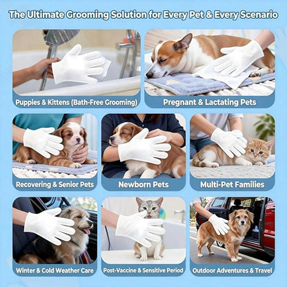 Pet Glove Wipes, No Rinse Deodorizing Mittens for Sphynx, Devon Rex, Cats & Dogs, Thickened Hypoallergenic with Aloe Vera, Unscented Full Body Grooming, Daily Care & Travel,18 Count